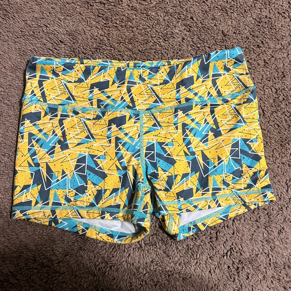 Geometric Yellow and Blue Athletic Shorts